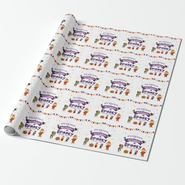 Papier Cadeau Anniversaire de enfant du costume d'Halloween éffr (Déroulé)