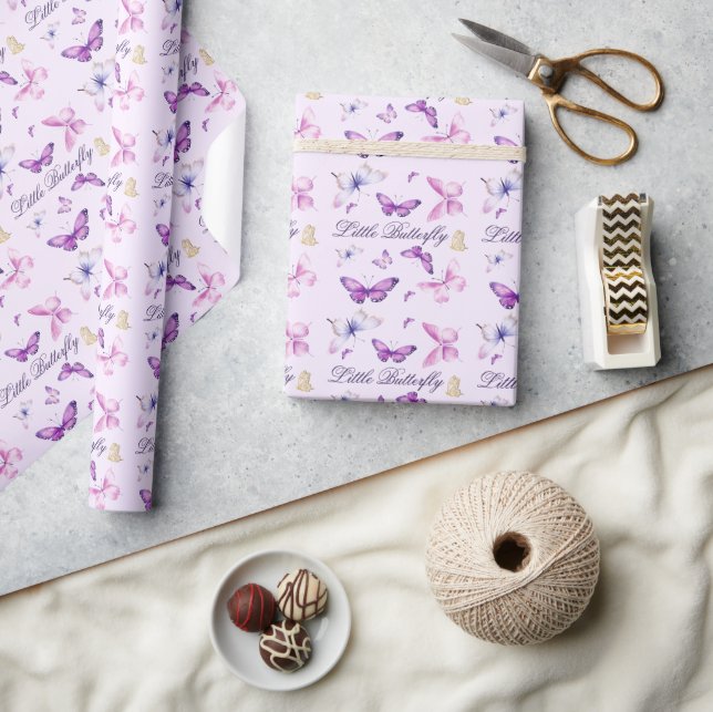 Papier Cadeau Anniversaire de enfant papillon rose et violet (Artisanat)