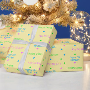 Papier Cadeau Anniversaire de enfant personnalisé rose bleu vert