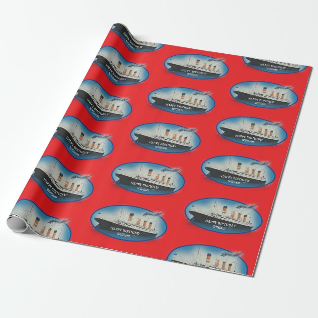 Papier Cadeau Anniversaire de enfant Rouge Personnalisé Titanic  (Déroulé)