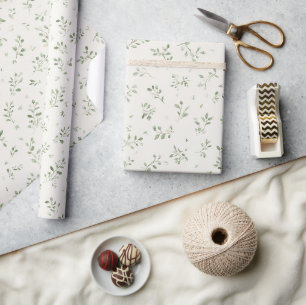 Papier Cadeau Anniversaire de feuilles vertes crème