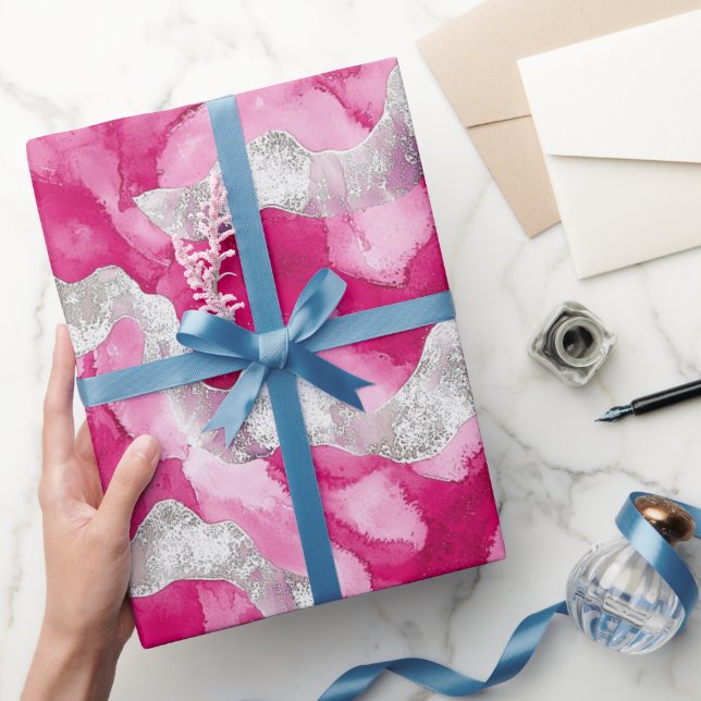Papier Cadeau Anniversaire de Glam en argent rose (Cadeaux)
