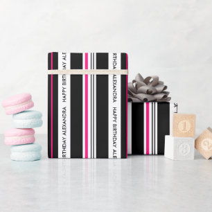 Papier Cadeau Anniversaire de la fille Noir et Rose chaud