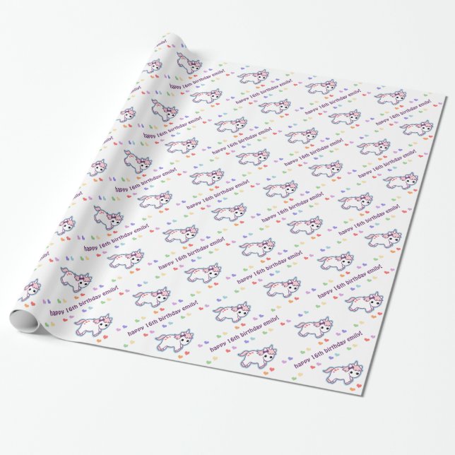 Papier Cadeau Anniversaire de licorne d'arc-en-ciel (Déroulé)