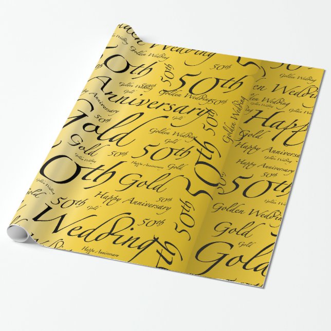 Papier Cadeau Anniversaire de mariage cinquantième d'or (Déroulé)
