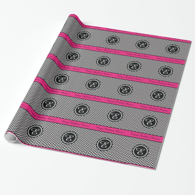 Papier Cadeau Anniversaire de monogramme de roses indien et de (Déroulé)