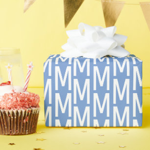 Papier Cadeau Anniversaire de monogramme personnalisé bleu fleur