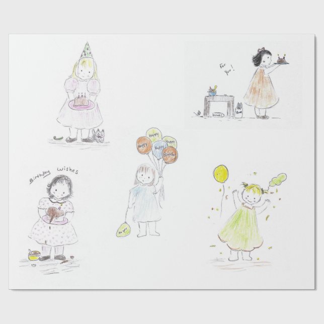 Papier Cadeau Anniversaire de petites filles (Plat)