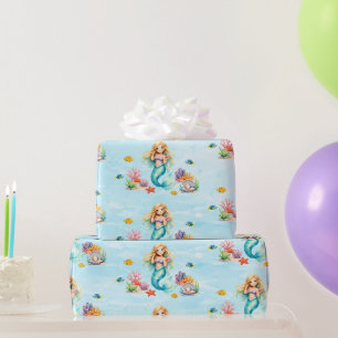 Papier Cadeau Anniversaire de Sirène à l'aquarelle