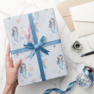 Papier Cadeau Anniversaire de Sirène sous la Mer Bleue