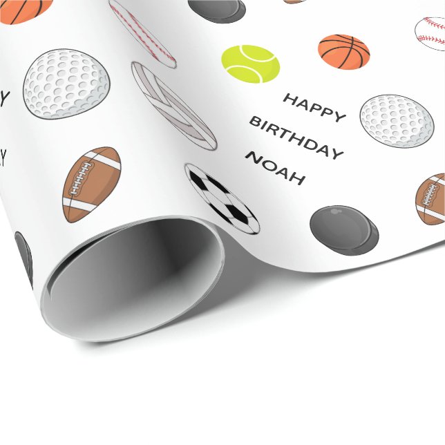 Papier Cadeau Anniversaire de sport multiple personnalisé pour e (Coin rond)