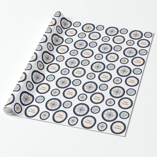 Papier Cadeau Anniversaire des coquillages et de la boussole (Déroulé)