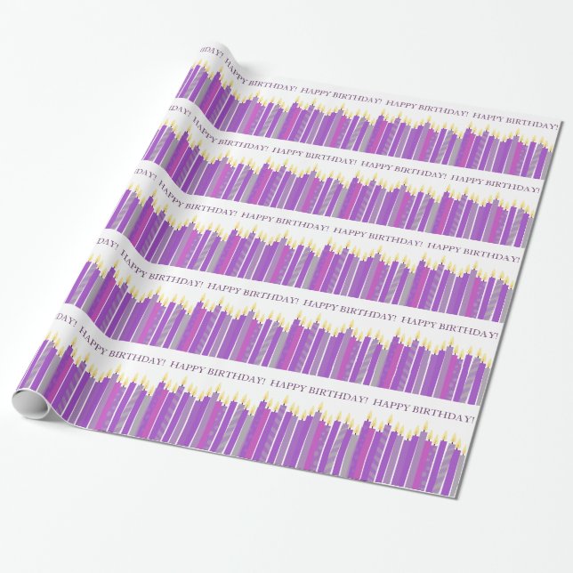 Papier Cadeau Anniversaire des filles aux bougies violettes et j (Déroulé)