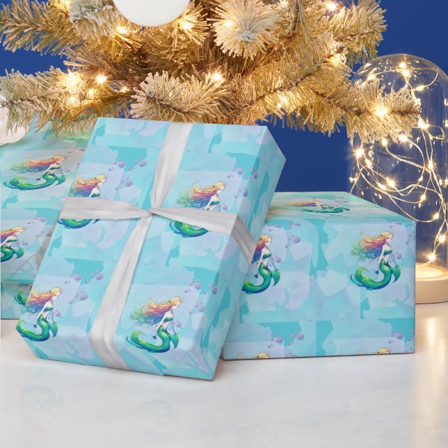 Papier Cadeau Anniversaire des sirènes sous la mer (Vacances)