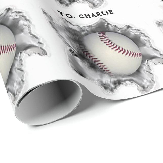Papier Cadeau Anniversaire du baseball (Coin rond)