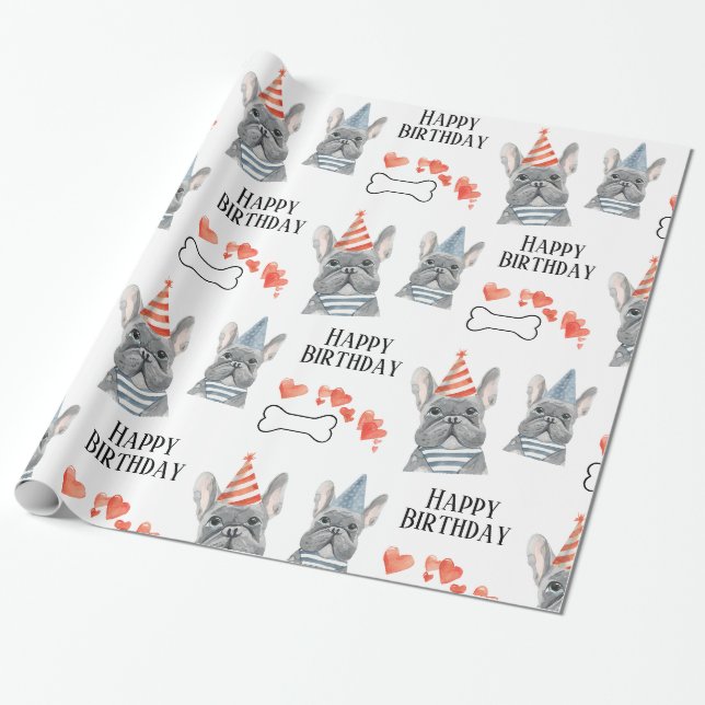 Papier Cadeau Anniversaire du Bulldog français (Déroulé)
