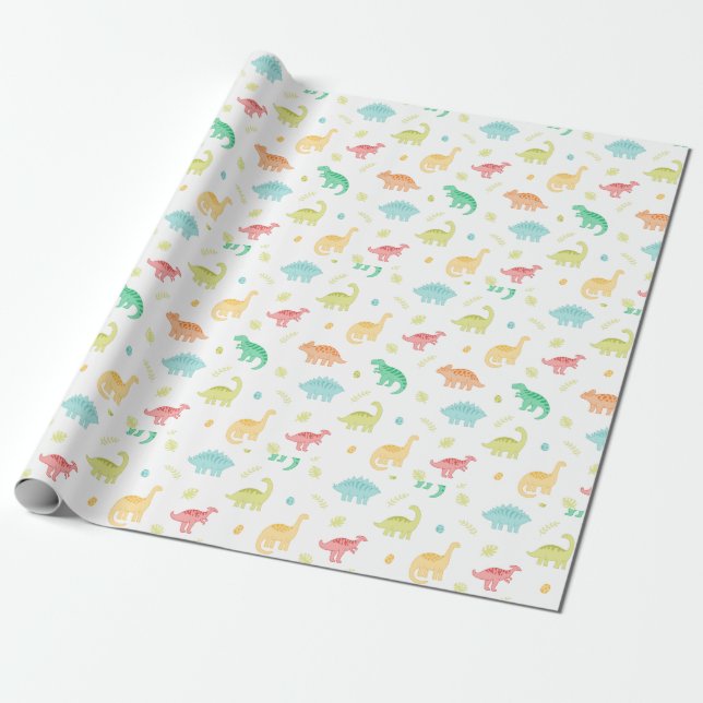 Papier Cadeau Anniversaire du Cute Pastel Dino (Déroulé)