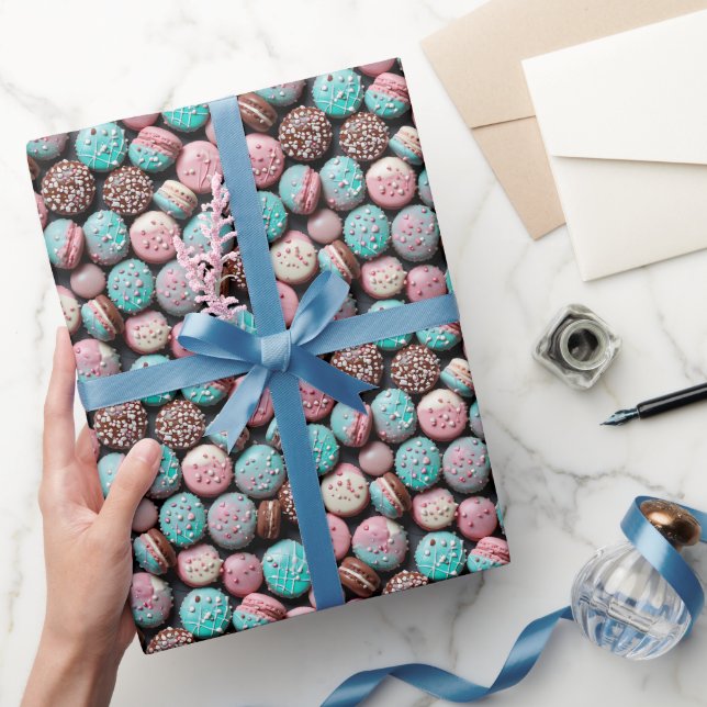Papier Cadeau Anniversaire du Macaron rose et bleu (Cadeaux)