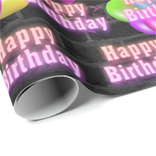 Papier Cadeau Anniversaire du néon et ballons sur papier d'envel