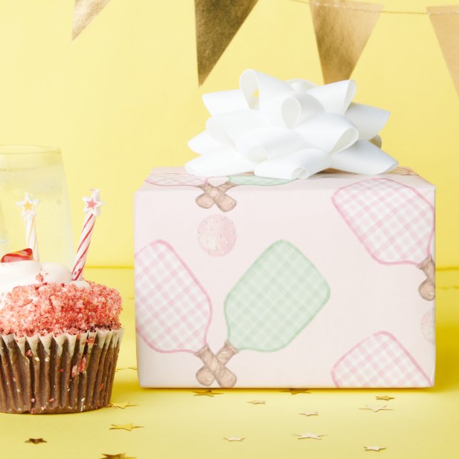 Papier Cadeau Anniversaire du Pickleball rose et vert (Fête d'anniversaire)