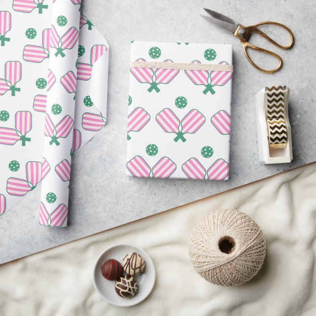 Papier Cadeau Anniversaire du Pickleball rose et vert (Artisanat)