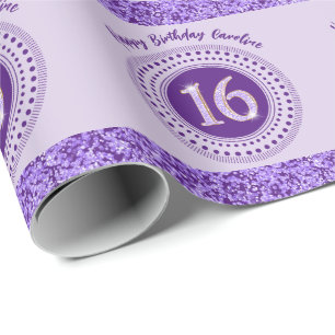 Papier Cadeau Anniversaire élégant Sweet 16, Paillettes violette
