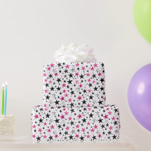 Papier Cadeau Anniversaire Étoiles Rose Noir Argent