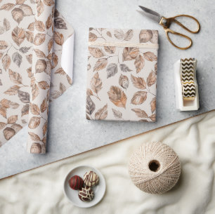 Papier Cadeau Anniversaire Feuilles D'automne Orange Marron