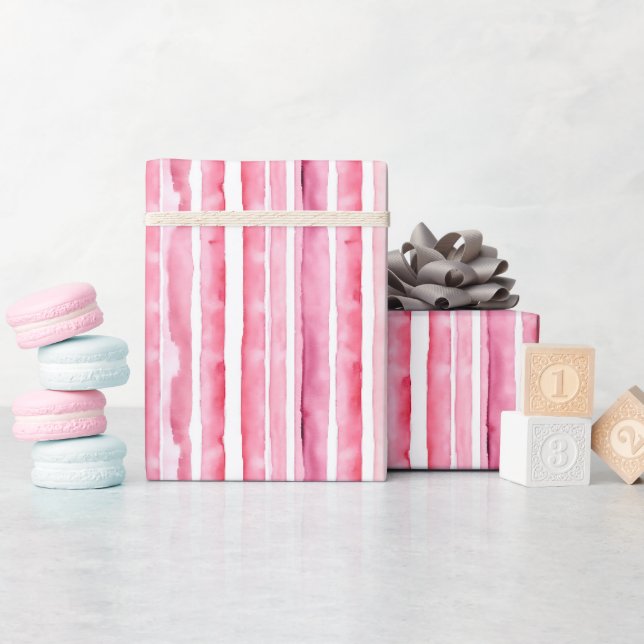 Papier Cadeau Anniversaire Filleul Rose et Rayures Blanches (Baby Shower)