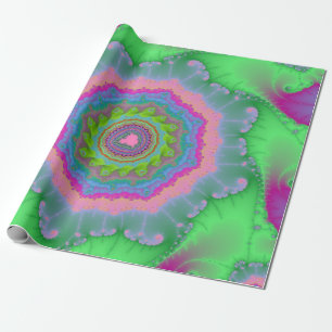 Papier Cadeau Anniversaire Fractal Vert et Pêche