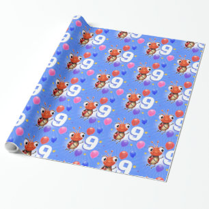 Papier Cadeau Anniversaire Garçon ou fille âge 9 Ladybug papier 