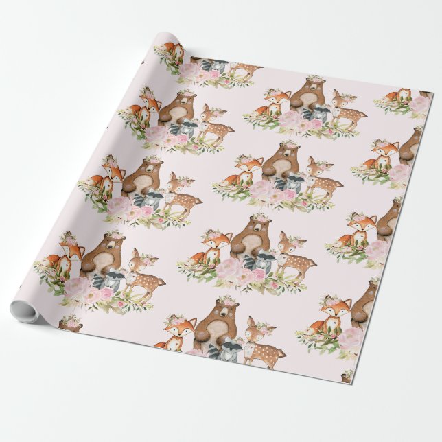 Papier Cadeau Anniversaire Girly de baby shower d'animaux de (Déroulé)