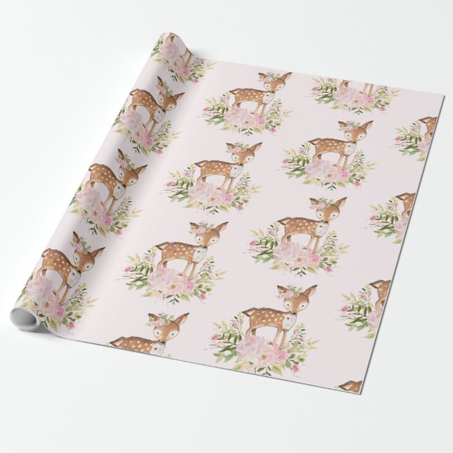 Papier Cadeau Anniversaire Girly de baby shower de cerfs communs (Déroulé)