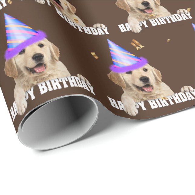 Papier Cadeau Anniversaire Golden Retriever (Coin rond)