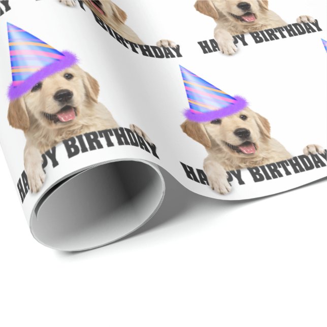 Papier Cadeau Anniversaire Golden Retriever (Coin rond)