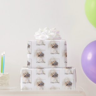 Papier Cadeau Anniversaire Golden Retriever avec Leash