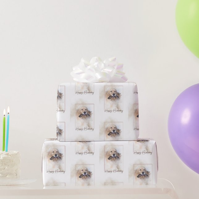 Papier Cadeau Anniversaire Golden Retriever avec Leash (Cadeaux de fête)
