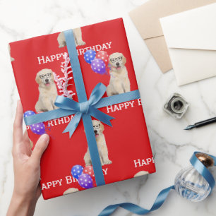 Papier Cadeau Anniversaire Golden Retriever Puppy Avec Ballons