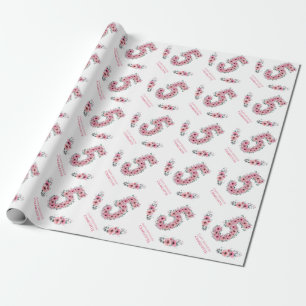 Papier Cadeau Anniversaire Grande 5ème Fille Fleurs roses Volage