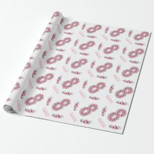 Papier Cadeau Anniversaire Grande 8ème Fille Fleurs roses Volage