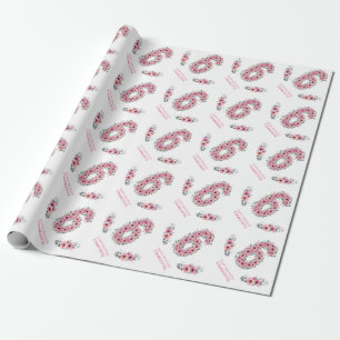 Papier Cadeau Anniversaire Grosse 6e Fleurs roses Fleurs vertes 