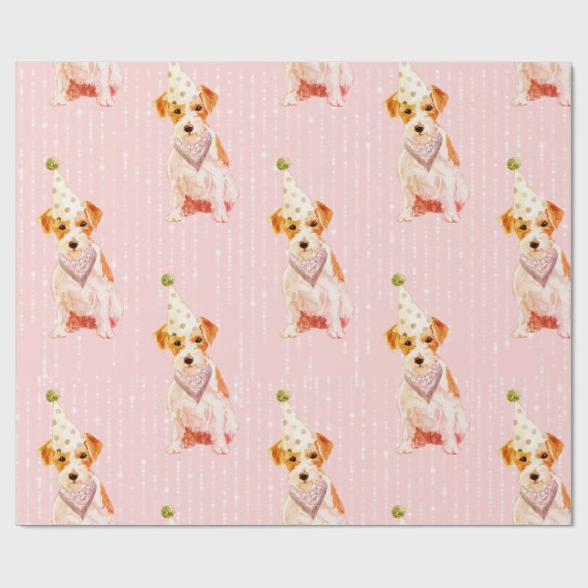 Papier Cadeau Anniversaire Jack Russell Chien Casquette de la fê (Plat)