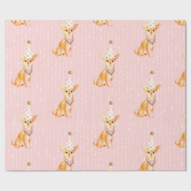 Papier Cadeau Anniversaire Jack Russell Chien Casquette de la fê (Plat)