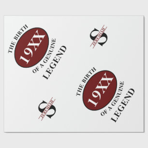 Papier Cadeau Anniversaire Légende Année Monogramme Nom initial 