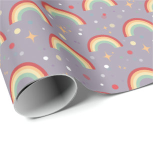 Papier Cadeau Anniversaire Magique Arc-en-Ciel Violet pour Fille
