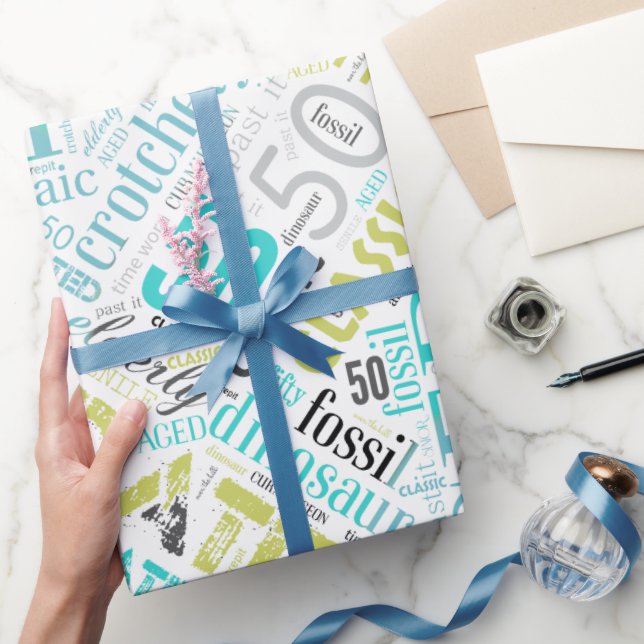 Papier Cadeau Anniversaire Mot Cloud Cinquante Bleu ID266 (Cadeaux)
