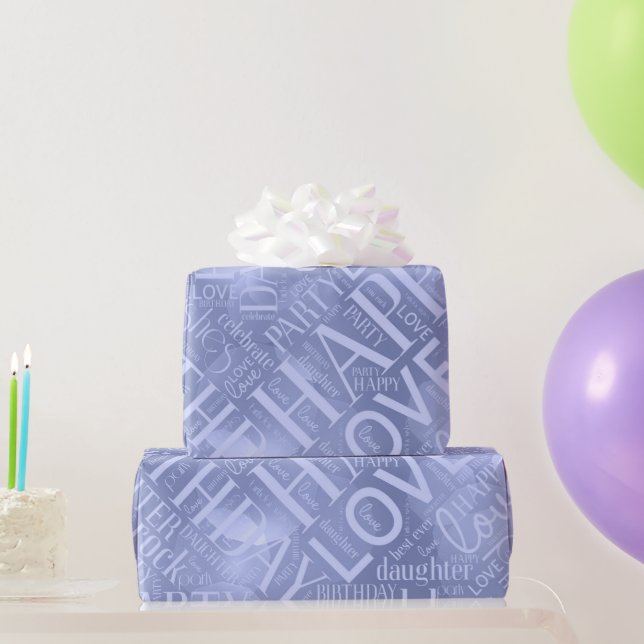 Papier Cadeau Anniversaire Mot Cloud Fille Bleu ID272 (Cadeaux de fête)