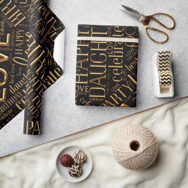Papier Cadeau Anniversaire Mot Cloud Fille Gold ID272 (Artisanat)