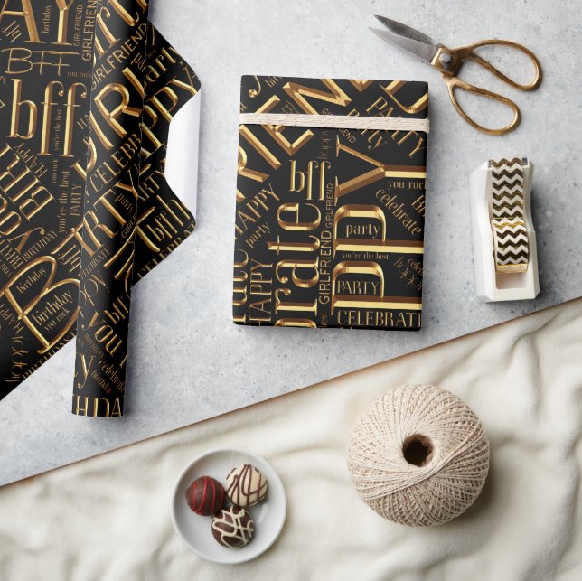 Papier Cadeau Anniversaire Mot Cloud Meilleur Ami Gold ID273 (Artisanat)