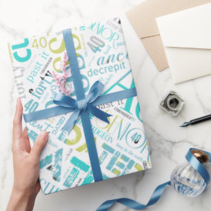 Papier Cadeau Anniversaire Mot Cloud Quarante Bleu ID266